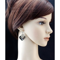 Yellow Gold plated big black square crystal party earrings